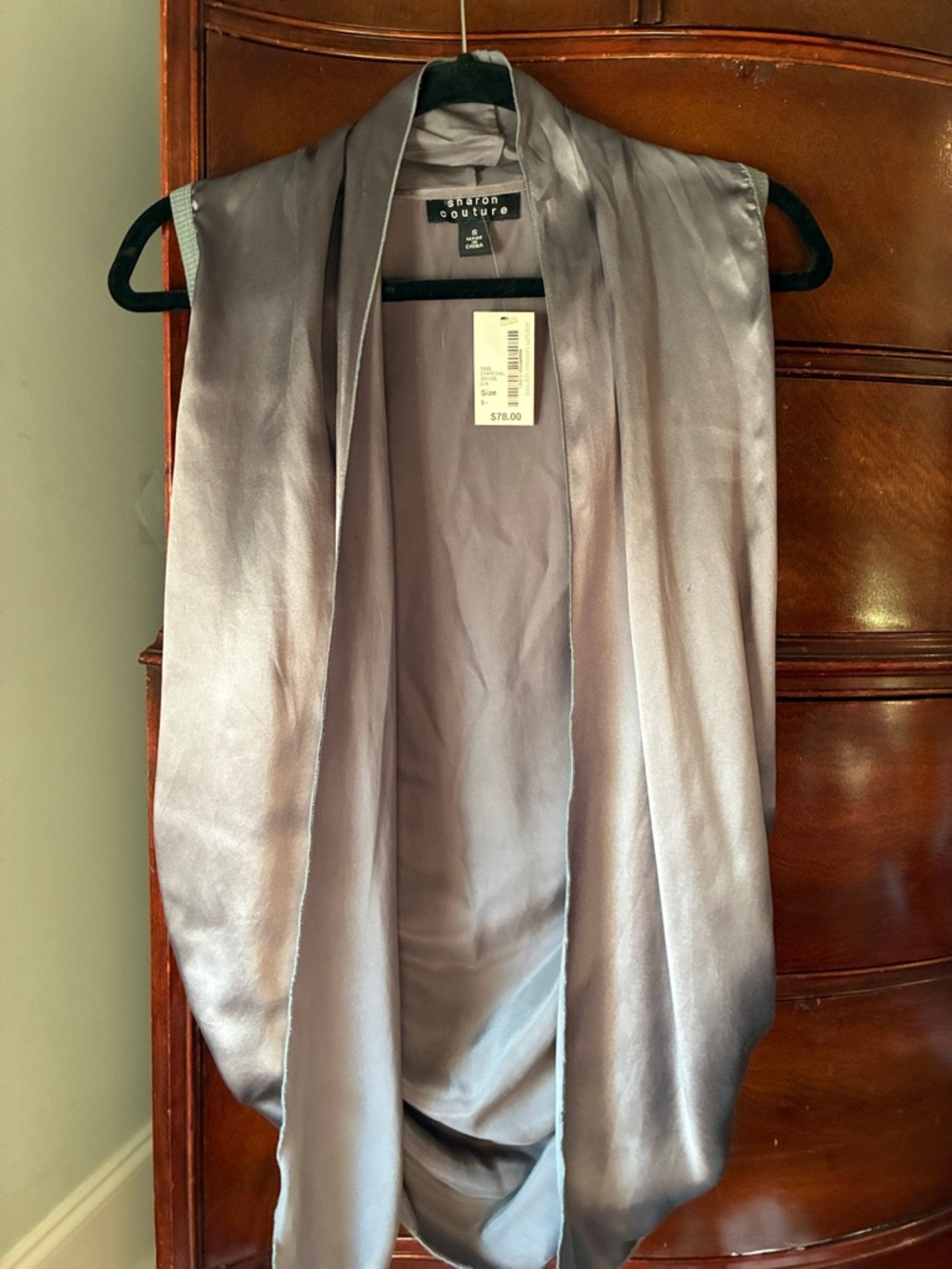 100% Silk NEW Drape Vest in Shimmering Silver-Gray